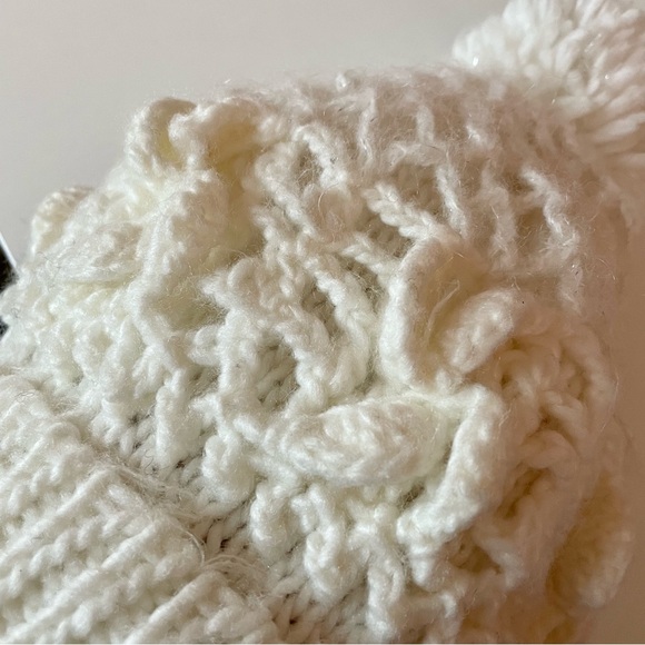 Free People Ladies Knit Winter Hat, Crochet Detail, Cuff Trim, Ivory, Snow Bunny - Picture 6 of 10